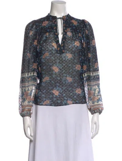 Pre-owned Ulla Johnson Silk Floral Print Blouse In Black