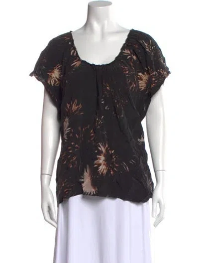 Pre-owned Ulla Johnson Silk Floral Print Blouse In Black
