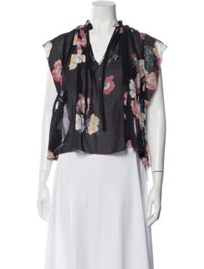 Pre-owned Ulla Johnson Silk Floral Print Blouse In Black