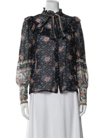 Pre-owned Ulla Johnson Silk Floral Print Blouse In Black