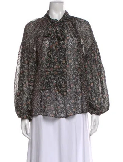 Pre-owned Ulla Johnson Silk Floral Print Blouse In Black