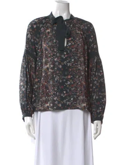 Pre-owned Ulla Johnson Silk Floral Print Blouse In Black