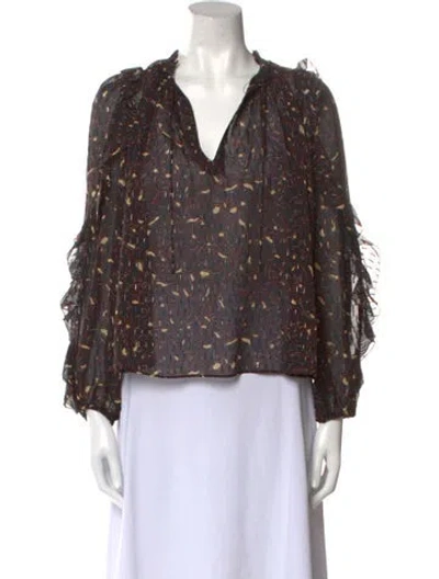Pre-owned Ulla Johnson Silk Floral Print Blouse In Black