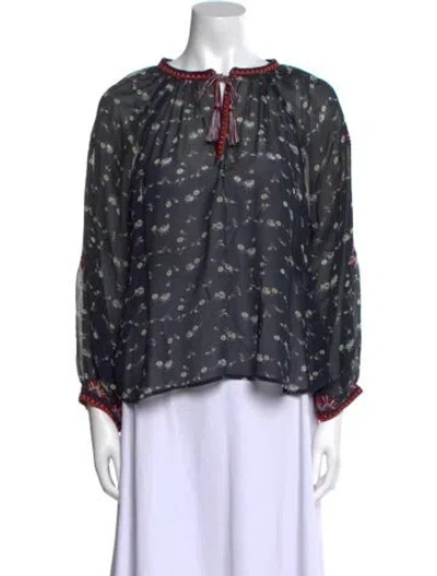 Pre-owned Ulla Johnson Silk Floral Print Blouse In Black