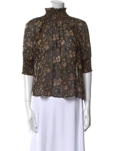 Pre-owned Ulla Johnson Silk Floral Print Blouse In Black