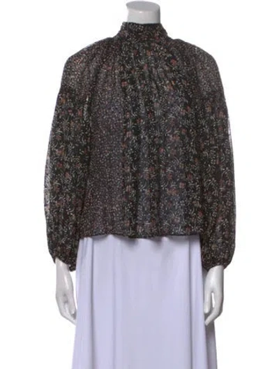 Pre-owned Ulla Johnson Silk Floral Print Blouse In Black