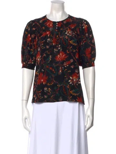 Pre-owned Ulla Johnson Silk Floral Print Blouse In Black