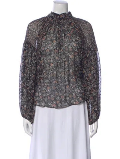 Pre-owned Ulla Johnson Silk Floral Print Blouse In Black