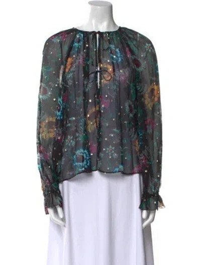 Pre-owned Ulla Johnson Silk Floral Print Blouse In Black