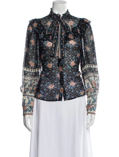 Pre-owned Ulla Johnson Silk Floral Print Blouse In Black