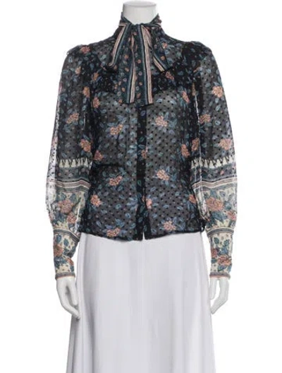 Pre-owned Ulla Johnson Silk Floral Print Blouse In Black
