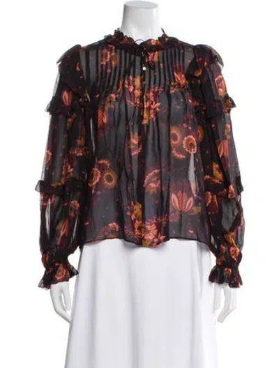 Pre-owned Ulla Johnson Silk Floral Print Blouse In Black