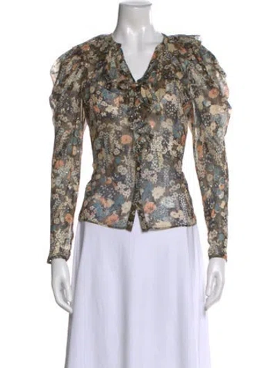 Pre-owned Ulla Johnson Silk Floral Print Blouse In Black