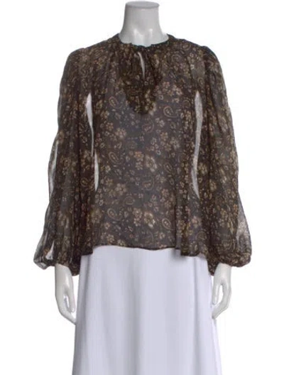 Pre-owned Ulla Johnson Silk Floral Print Blouse In Black