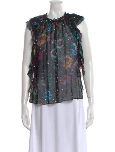 Pre-owned Ulla Johnson Silk Floral Print Blouse In Black
