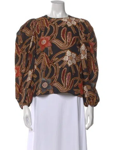 Pre-owned Ulla Johnson Silk Floral Print Blouse In Black