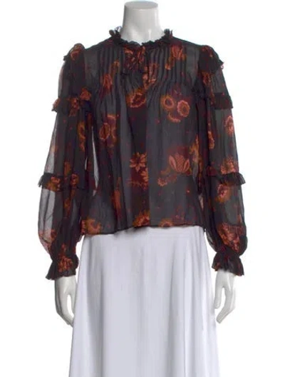 Pre-owned Ulla Johnson Silk Floral Print Blouse In Black