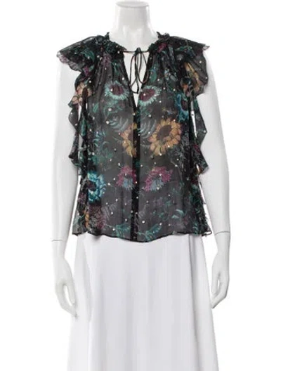 Pre-owned Ulla Johnson Silk Floral Print Blouse In Black