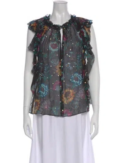 Pre-owned Ulla Johnson Silk Floral Print Blouse In Black