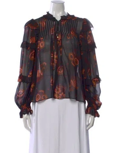 Pre-owned Ulla Johnson Silk Floral Print Blouse In Black