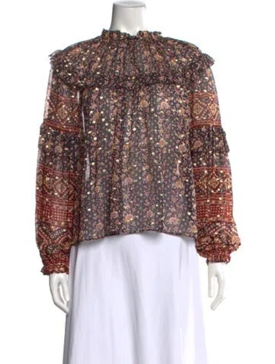 Pre-owned Ulla Johnson Silk Floral Print Blouse In Black