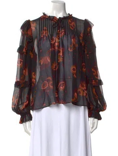 Pre-owned Ulla Johnson Silk Floral Print Blouse In Black