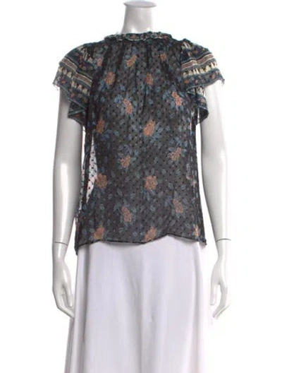 Pre-owned Ulla Johnson Silk Floral Print Blouse In Black
