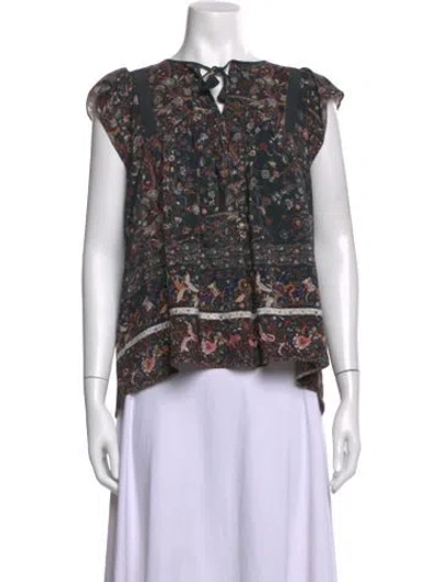Pre-owned Ulla Johnson Silk Floral Print Blouse In Black