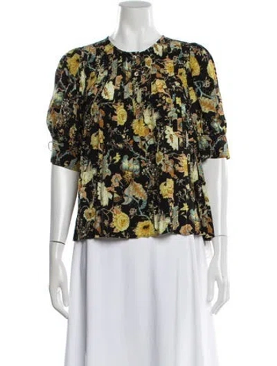 Pre-owned Ulla Johnson Silk Floral Print Blouse In Black