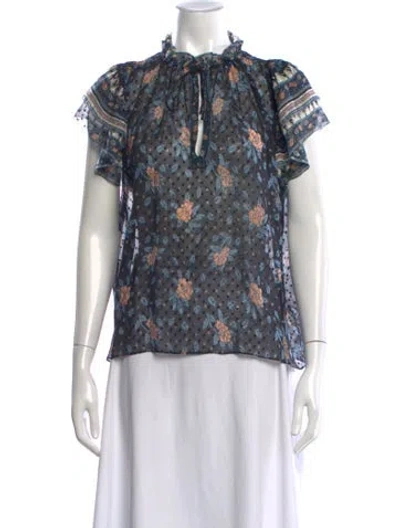 Pre-owned Ulla Johnson Silk Floral Print Blouse In Black