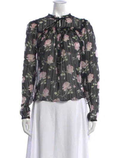 Pre-owned Ulla Johnson Silk Floral Print Blouse In Black