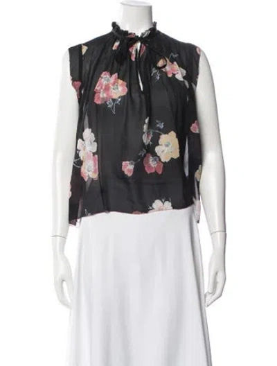 Pre-owned Ulla Johnson Silk Floral Print Blouse In Black