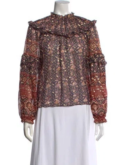 Pre-owned Ulla Johnson Silk Floral Print Blouse In Black