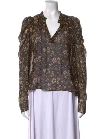 Pre-owned Ulla Johnson Silk Floral Print Blouse In Black