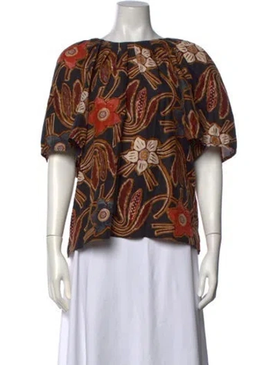 Pre-owned Ulla Johnson Silk Floral Print Blouse In Black