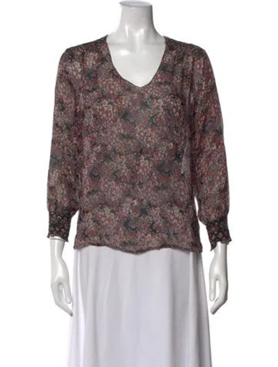 Pre-owned Ulla Johnson Silk Floral Print Blouse In Black