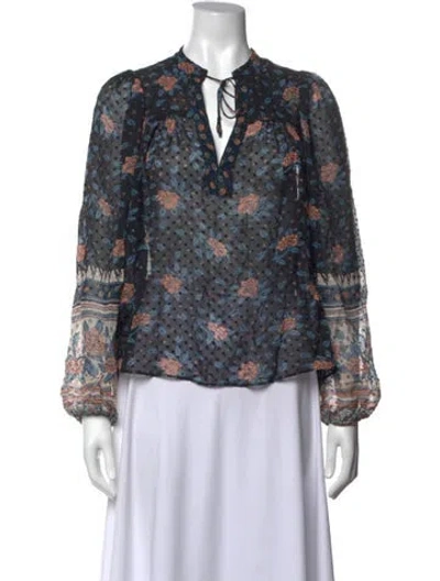 Pre-owned Ulla Johnson Silk Floral Print Blouse In Black