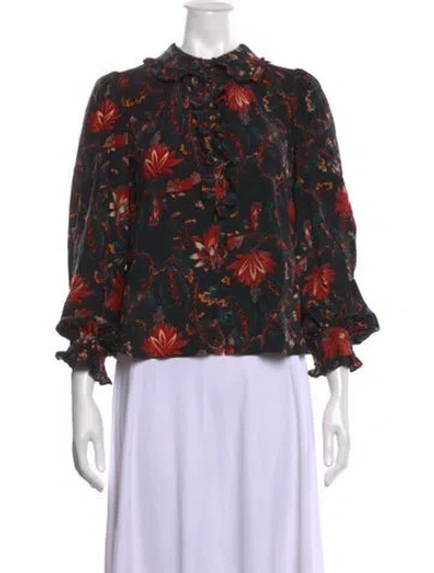 Pre-owned Ulla Johnson Silk Floral Print Blouse In Black
