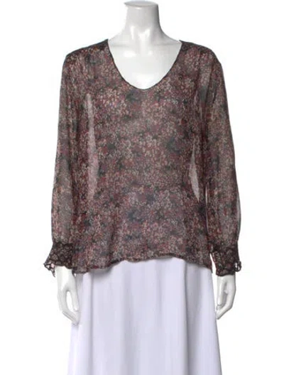 Pre-owned Ulla Johnson Silk Floral Print Blouse In Black