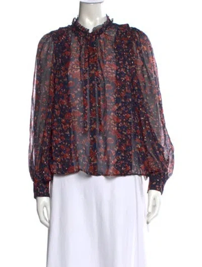 Pre-owned Ulla Johnson Silk Floral Print Blouse In Black