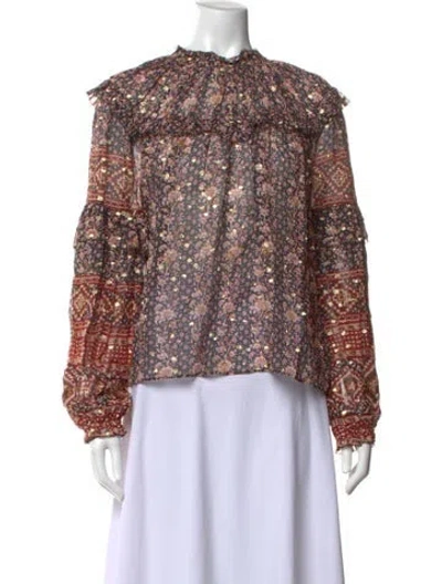 Pre-owned Ulla Johnson Silk Floral Print Blouse In Black