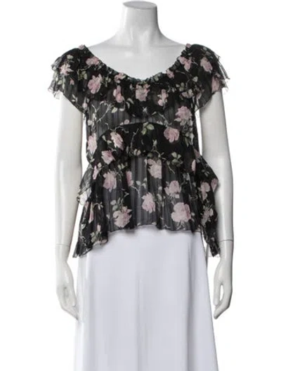 Pre-owned Ulla Johnson Silk Floral Print Blouse In Black