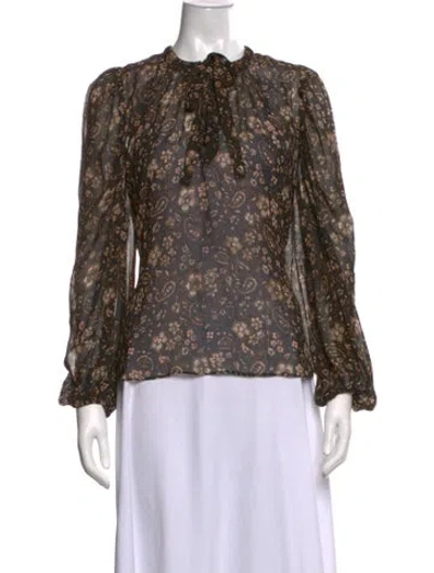 Pre-owned Ulla Johnson Silk Floral Print Blouse In Black