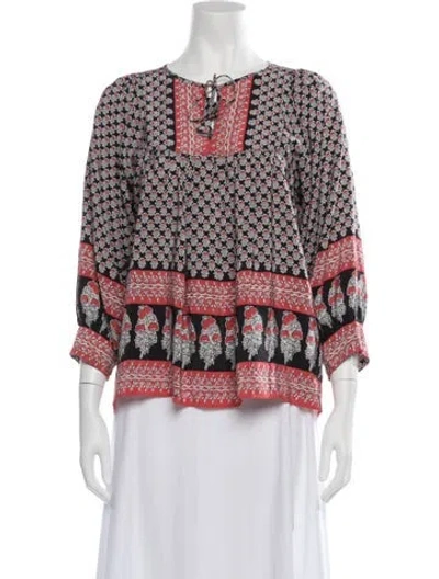 Pre-owned Ulla Johnson Silk Floral Print Blouse In Black