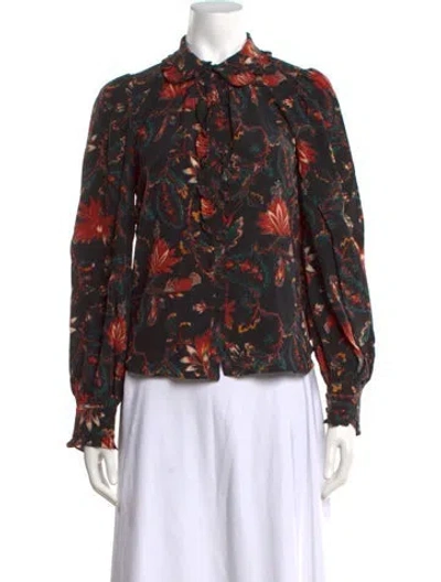 Pre-owned Ulla Johnson Silk Floral Print Blouse In Black
