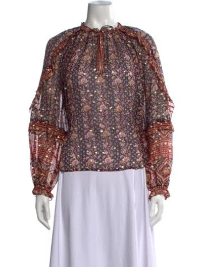 Pre-owned Ulla Johnson Silk Floral Print Blouse In Black