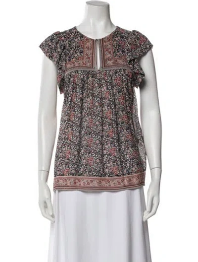 Pre-owned Ulla Johnson Silk Floral Print Blouse In Blue