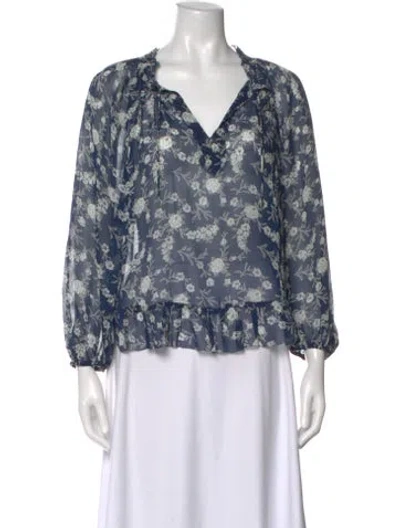 Pre-owned Ulla Johnson Silk Floral Print Blouse In Blue
