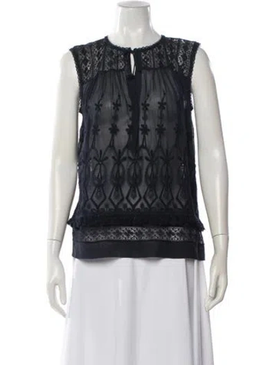 Pre-owned Ulla Johnson Silk Floral Print Blouse In Blue