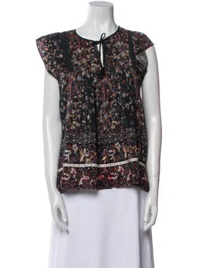 Pre-owned Ulla Johnson Silk Floral Print Blouse In Blue